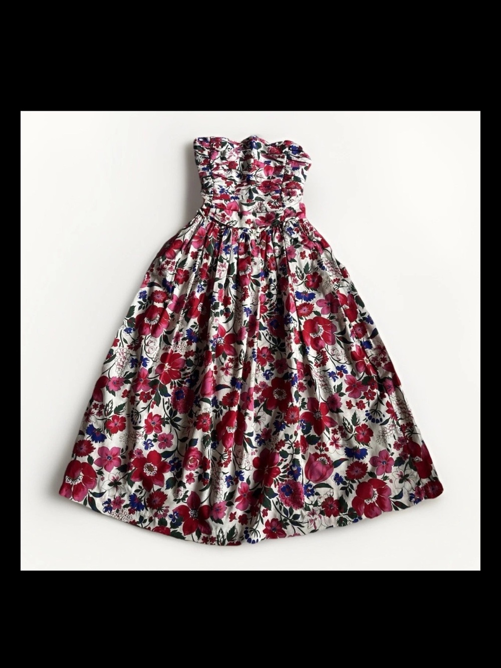VTG Strapless Floral Cotton Structured Bodice Midi Dress Party Romantic